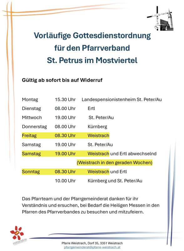 Gottesdienstordnung ab September 2024